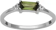 [MOONEYE] 925 Sterling Silver Baguette Shape Natural Green Tourmaline Gemstone Stackable Band Ring