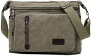 [AIMALL] Retro Men's Canvas Shoulder Messenger Bag Crossbody Satchel Travel Man's Bags with Adjustable Strap, Multiple Zipper Pockets，11.8x3.5x9 In