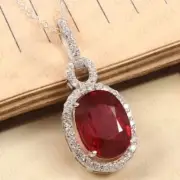 5.50carat Oval Cut Natural Ruby & Diamond Pendant 18K White Gold Plated No Chain