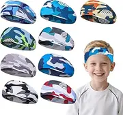 [Gvhntk] 9 Pcs Sweatbands for Kids Boys Sports Headbands Athletic Headbands Breathable Kids Sweatbands Elastic Headband for Sports Running Football Basketball