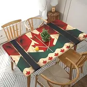 5 Foot Rectangle Elastic Fitted Tablecloth, Waterproof Edged Great for Picnic Party Outdoor Patio,Retro Canada Flag