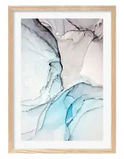 [Profile Australia] Australian Made Blue & Black Abstract Ink 2 Art Print A1 Frame in Natural Oak