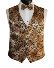 Men's Cheetah Animal Print Vest and Bow Tie