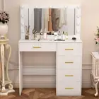 Bedroom Makeup Desk Vanity Table Set With 5 Drawers & LED Mirror Dressing Table