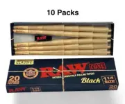 10 X Raw Black Ultra Fine Natural Unrefined 1 1/4 Pre Rolled Paper Cones 20 Pack