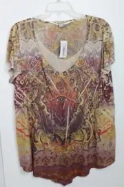 One World Women's Top Flutter Sleeve with Sequins Size 2X NWT