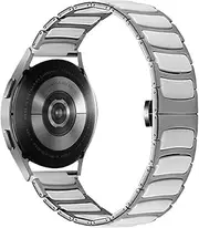 [MaKTech] Ceramic Band for Samsung Watch,Silver Thin Stainless Steel Inlaid Ceramic Link Bracelet 22mm Strap,Compatible with Samsung Galaxy Watch 3 45mm/46mm,HuaWei Watch 4/3 & Ultimate/GT 3 Pro,Amazfit GTR 3/2 (White)