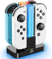 Switch Controller Charger Dock for Nintendo Switch Joycon, Joy con Charging Dock with Lamppost LED Indication, Switch Charging Station Stand for 4 Joy Cons, Joycon Charger with Type-C Cable