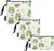 RPLIFE Cute Green Frogs Checkered Reusable Sandwich Snack Bags Washable Food Storage Pouch with Zipper for School Travel Work Office (3 Pack: S/M/L)