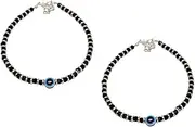 [El Regalo] Pack of 2 Anklets Made of German Silver, Evil Eye for Women and Girls, Black, 6.5 Inches, German Silver, Evil Eye, 6.5 Inches, Nickel Silver, Evil Eye
