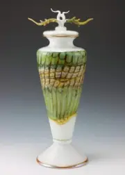 White Opal Footed Vessel Hand-Blown Glass Sculpture Hand Signed by Gartnerblade