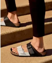 Birkenstock Arizona Split Two-Strap Black/White Men's Sandals made in Germany