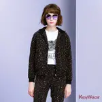 KEYWEAR奇威名品 豹紋點點長袖連帽外套-深灰色