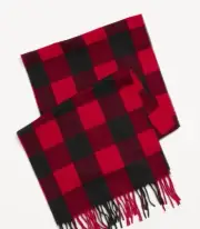 Old Navy Mens Plaid Flannel Scarf One Size Red Buffalo Plaid Fringe 13x67