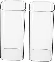 HOLIDYOYO 2pc Japanese Style Square Mouth Tall Breakfast Cups Borosilicate Glass Microwave Safe Milk Water Beverage Cup