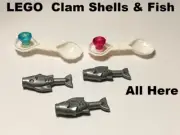 LEGO Clams With Gem LOT of 5 3 Fish Silver Bait PINK BLUE MINERALS JEWEL Mermaid