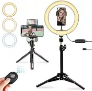 LED Ring Light with Two Tripod Adjustable and Phone Holder, 10” Dimmable Circle