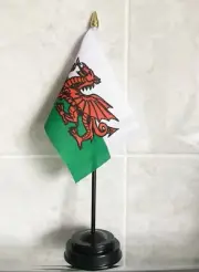 WALES TABLE FLAG desktop flags 6" x 4" with 10" pole and flat base WELSH cardiff