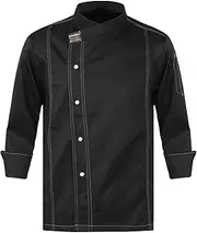 [Aislor] Men Women Chef Coat Press Button Short Sleeve Shirt Chef Jacket Uniform Workwear for Kitchen Bakery Catering Hotel