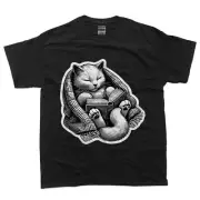 Cat Book Worm Reading Cottagecore Art T-Shirt