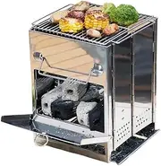 MTSDM Camping Wood Stove, Wood Burning Folding Camp Titanium Stove Stainless Steel Grid, Portable Collapsible Backpacking Stove Survival Barbecue Grill for Hiking Outdoor Tent Camping Picnic BBQ