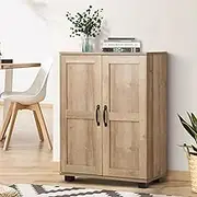 Oikiture Storage Cabinet with 2 Doors and Shleves Bathroom Cabinet Kitchen Cupboard Storage Buffet Sideboard Natual