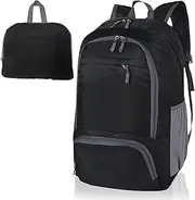 FENGZIZH Foldable Lightweight Travel Backpack, 30L Waterproof Rucksack for Men and Women, Durable Daypack for Hiking, Camping and Outdoor Adventures (Black), Black, l
