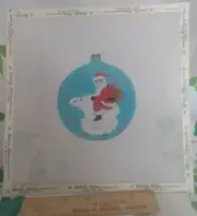 HTF Christmas Santa Polar Bear Needlepoint Ornament Hand Painted 18 Mesh Canvas