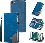 UEEBAI Wallet Case for iPhone 6 Plus/iPhone 6S Plus, Vintage Premium PU Leather Cover Flip Case with Card Slots Magnetic Closure Zipper Pocket Kickstand Handbag with Hand Strap - Diamond Blue