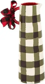 Mud Pie Bud Vase, Green Check, 7.25" x 2.35