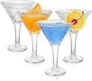 Kingrol Martini Glasses Set of 4, 8.5 oz Cocktail Glasses with Elegant Embossed Design, Vintage Stemmed Glassware for Martini, Cosmopolitan, Manhattan, Home Bar & Parties