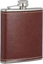 Relaxdays Hip Flask 200 ml, Stainless Steel Pocket Flask with Faux Leather Sleeve, Small Portable Flask, Brown