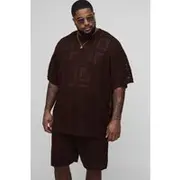 Mens Chocolate Plus Oversized Crochet T-Shirt & Short Set