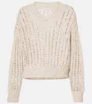 [Brunello Cucinelli] Brunello Cucinelli Embellished silk and linen-blend sweater AU 6 beige