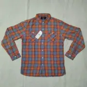 RRL RALPH LAUREN Madras Plaid Work Shirt Tops Men Size M Orange Long Sleeve New