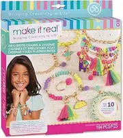 Make It Real - Neo-Brite Chains and Charms. DIY Gold Chain Charm Bracelet Making Kit for Girls. Arts and Crafts Kit to Create Unique Tween Bracelets with Neon Beads, Unique Pom Charms, and Gold Chains, ONE SIZE (1313)