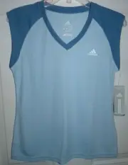 NEW Women's Cap Sleeve ADIDAS CL-SL Yoga Top Light/Atlantic Blue *SMALL*