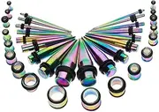 [Eigell] 36Pcs Metal Ear Plug Taper Kit Gauges Expander Stretcher Stretching, Multi-color
