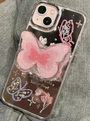 Mirror effect iphone case with butterfly phone stand iphone 13 and 14 case