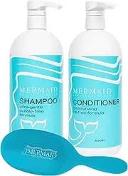 Mermaid Extension Care 3 pack Combo/sulfate-free shampoo/detangling conditioner/Nylon boar bristle hair brush/specifically designed for Hair Extension care / 2-32oz bottles plus brush