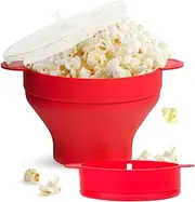 Microwave Popcorn Maker, Popcorn Bowl, Silicone, Collapsible Microwaveable Bowl. Silicone Microwave Popcorn, With Handle, Dishwasher Safe, Oil Free, Bpa Free, High Temperature Resistant (Red)