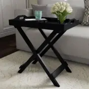 Lavish Home End Table W/ Removable Tray Folding Wooden Black