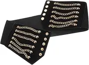 [FOMIYES] Punk Black Wide Elastic Cinch Belt with Eyelets and Rivet Design for Women Stylish Corset Accessory for Halloween and Medieval Costume Enhancements
