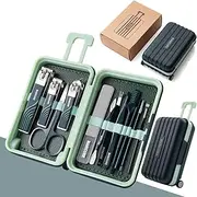 GRACIOUS MART 12pcs Nail Clipper Manicure Set Pedicure Care Tools Stainless Steel Women Grooming Kit Travel Case (GREEN)