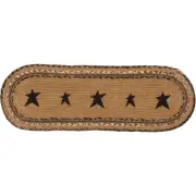 KETTLE GROVE JUTE STAIR TREAD / TABLE RUNNER BLACK STAR 8X24" NATURAL TAN BLACK