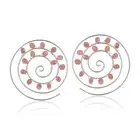 Bohemian Red Kunzite Stone Beads Spiral Pierce Hoop Sterling Silver Earrings