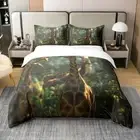 3D Giraffe 100% Duvet Cover Full Green Jungle Trees Bedding Set for