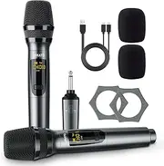 Wireless Microphone, LEKATO Rechargeable Wireless Microphone Metal Dual Handheld Dynamic Mic with Rechargeable Receiver, 1/4'' Plug for AMP, PA System, Karaoke, Singing, Party, Church, Wedding