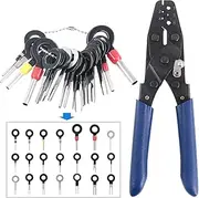 Glarks Pin Terminals Tool Set, A Crimper Tool and 21Pcs Pin Terminals Removal Key Tools for Car Auto Wire Connector Terminal Pin Crimping and Extractor Puller Remover Repair