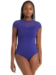 Women's Blue Cap Sleeve Leotard, Medium